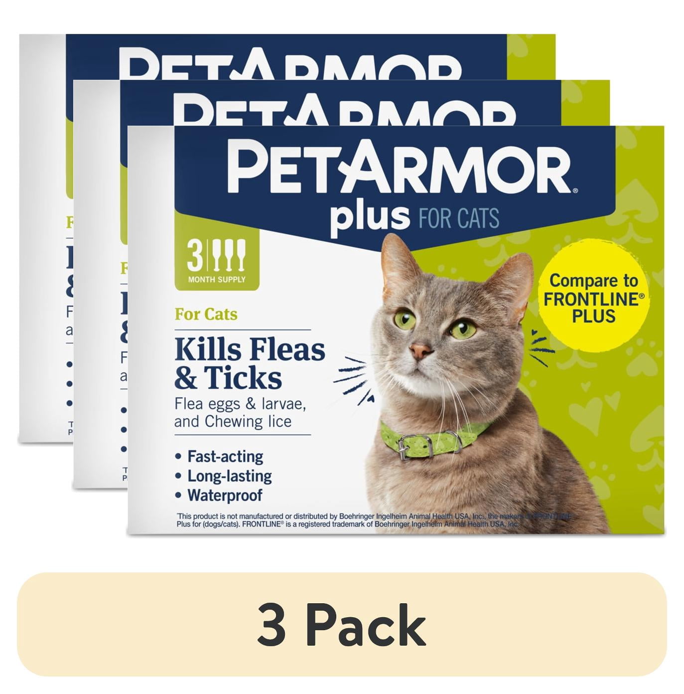 (3 pack) PETARMOR Plus for Cats Over 1.5 lbs, Flea & Tick Prevention for Cats, 3 Count