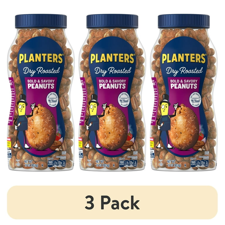 3 pack) PLANTERS Dry Roasted Bold and Savory Peanuts, Party Snacks