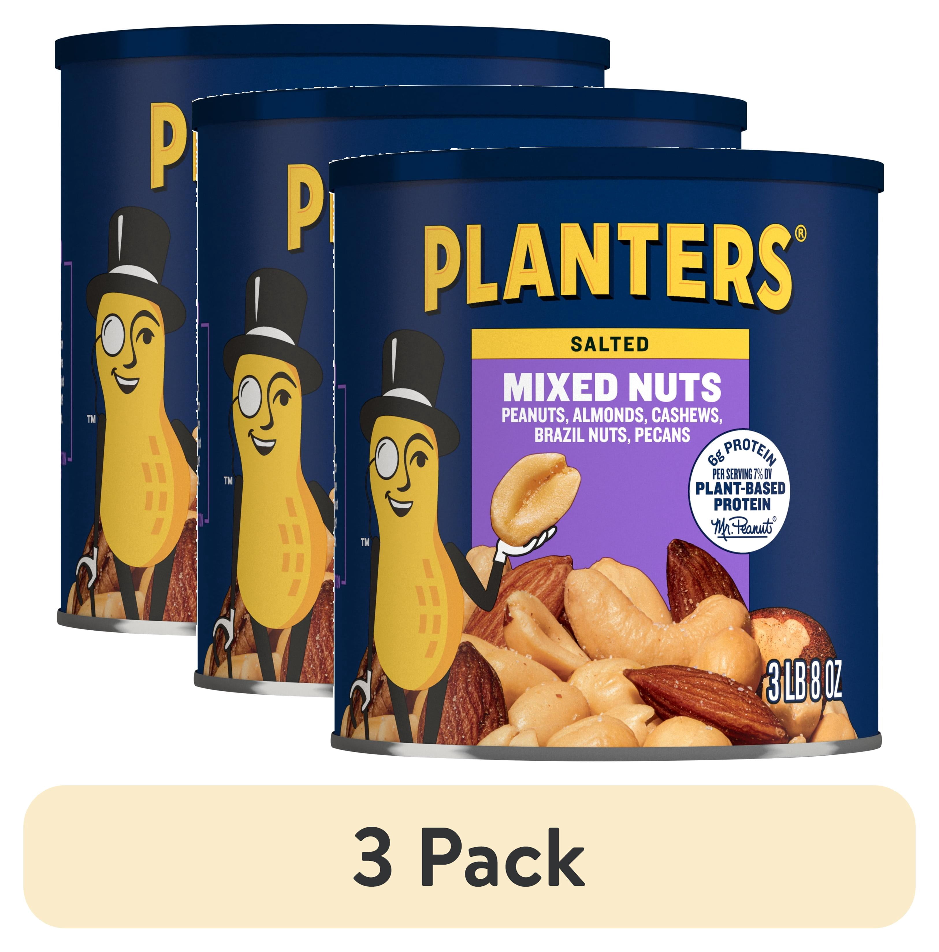 (3 pack) PLANTERS Salted Mixed Nuts, 6g (7% DV) Plant-Based Protein, 56 oz Can