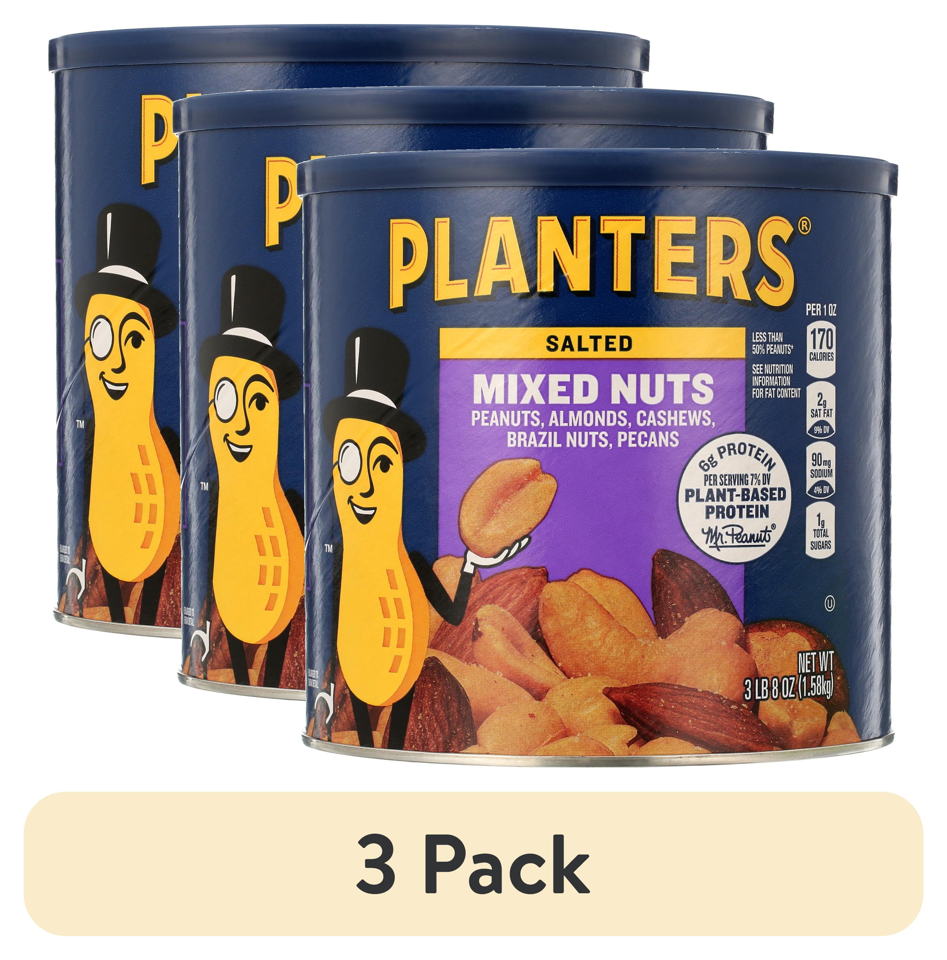 (3 pack) PLANTERS Salted Mixed Nuts, Party Snacks, Plant Based Protein ...