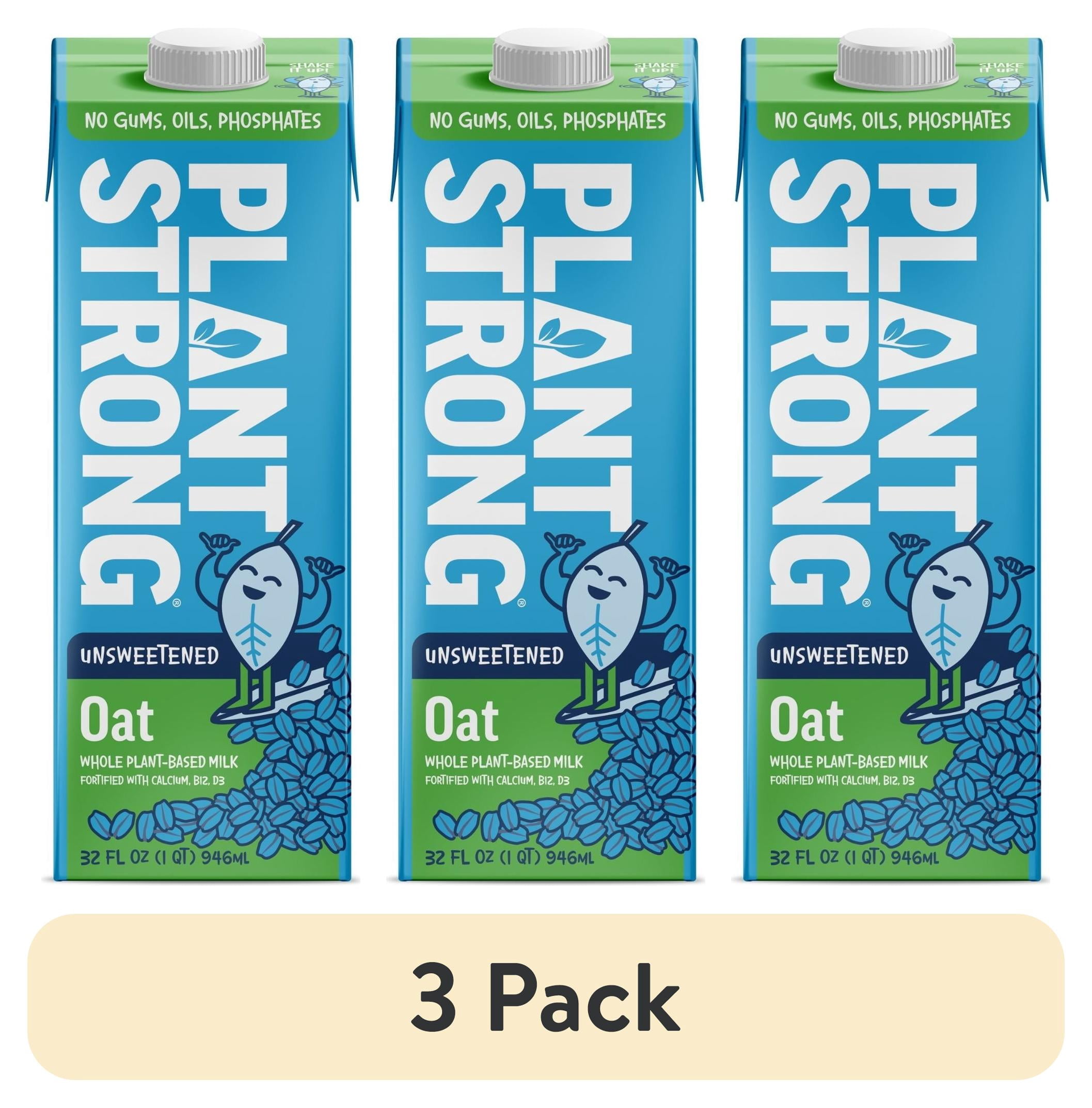 (3 pack) PLANTSTRONG Unsweetened Oat Milk - Whole Fortified Plant Milk