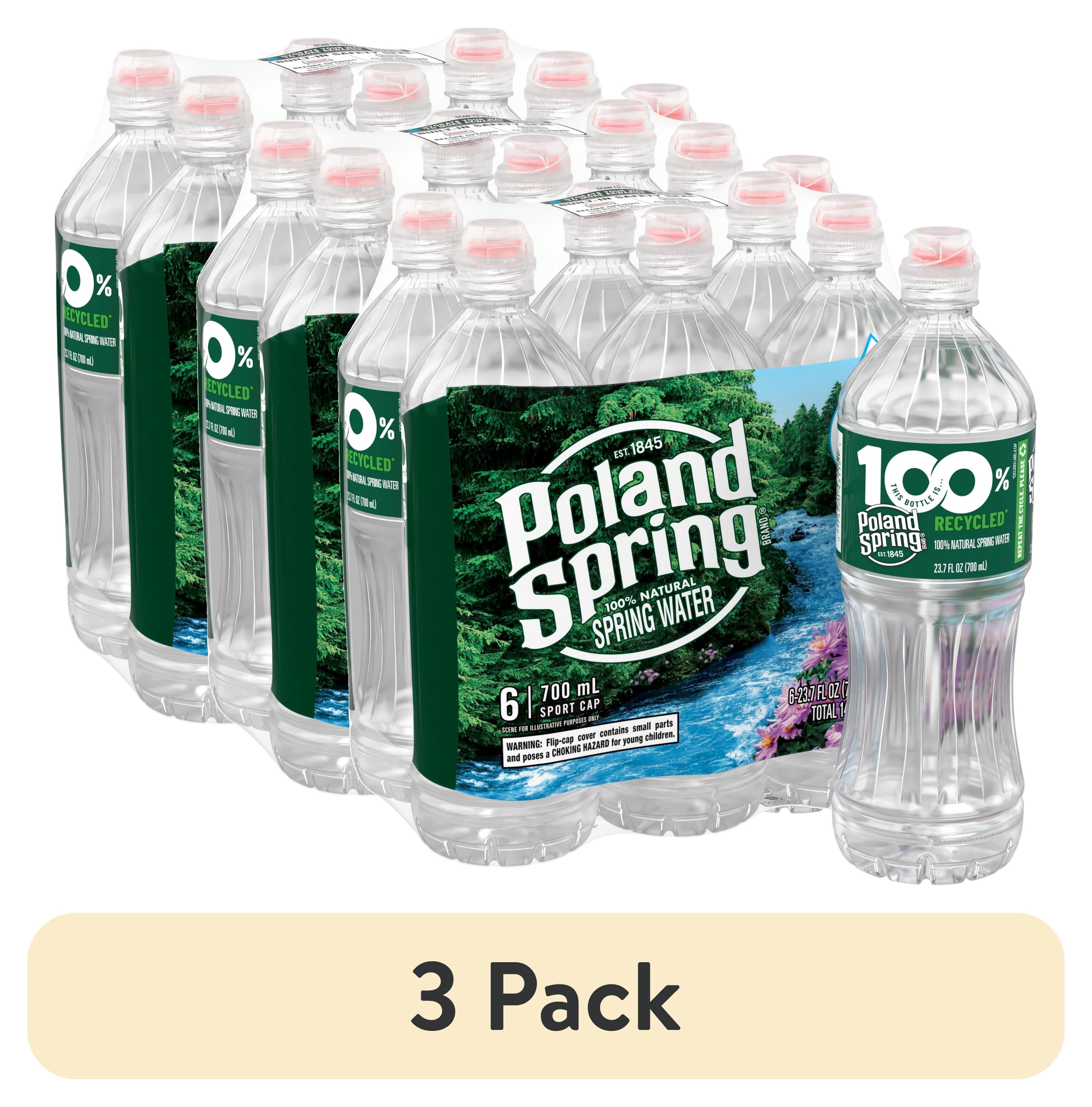 (3 pack) Poland Spring Maine Spring Water, Sport Cap, 23.7 fl oz, 6-pack Plastic Bottles