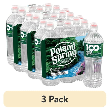 (3 pack) Poland Spring Maine Spring Water, Sport Cap, 23.7 fl oz, 6-pack Plastic Bottles