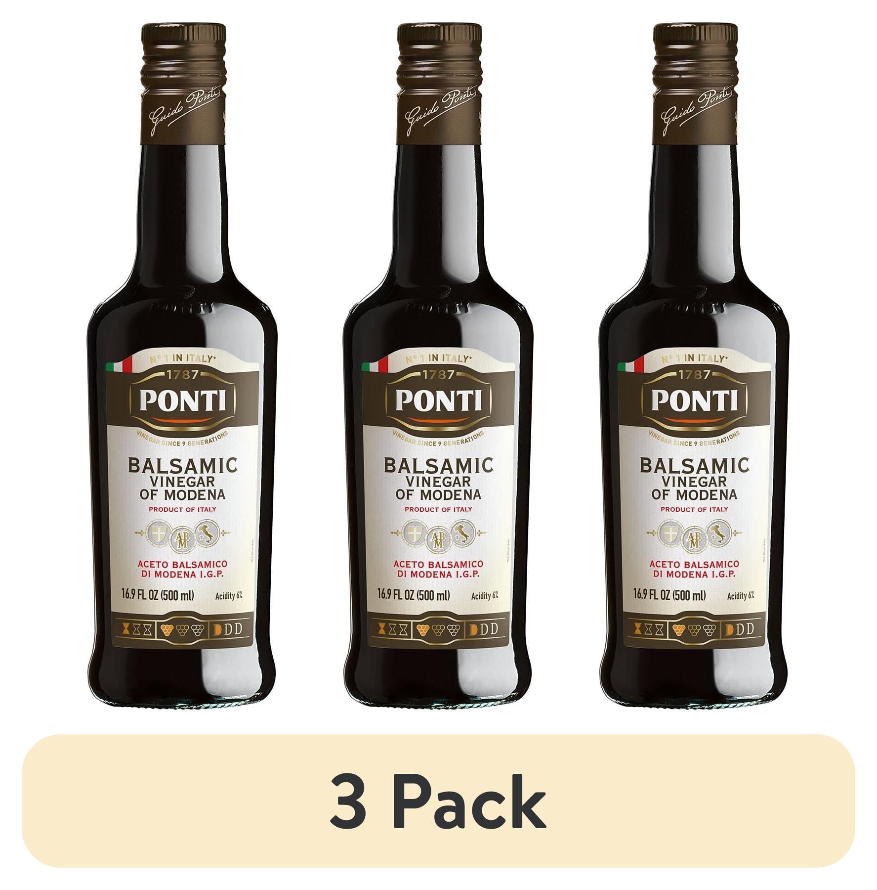 (3 pack) PONTI Balsamic Vinegar of Modena, 16.9 fl oz
