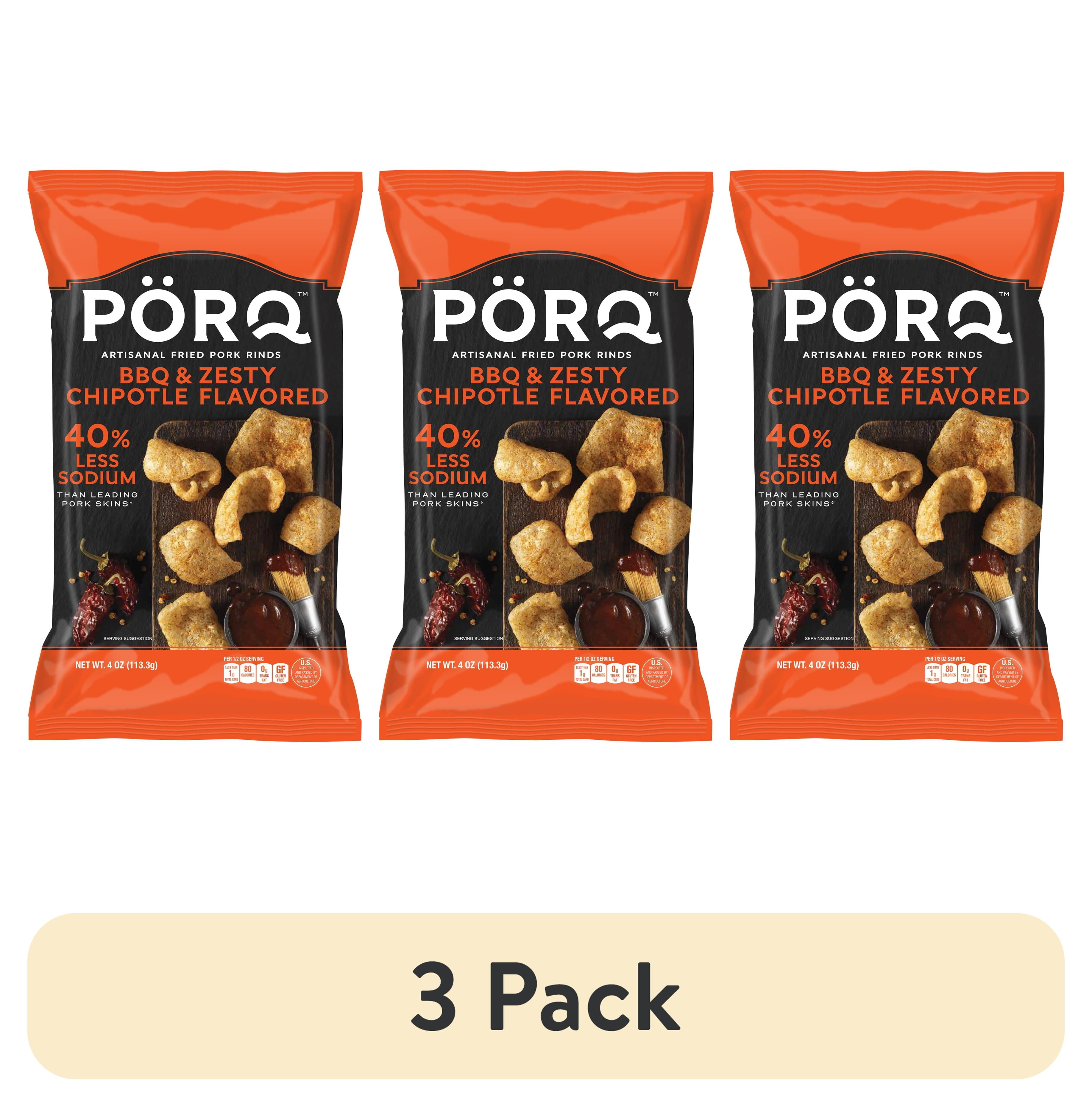 3 pack) PORQ BBQ & Zesty Chipotle Artisanal Pork Rinds, Gluten