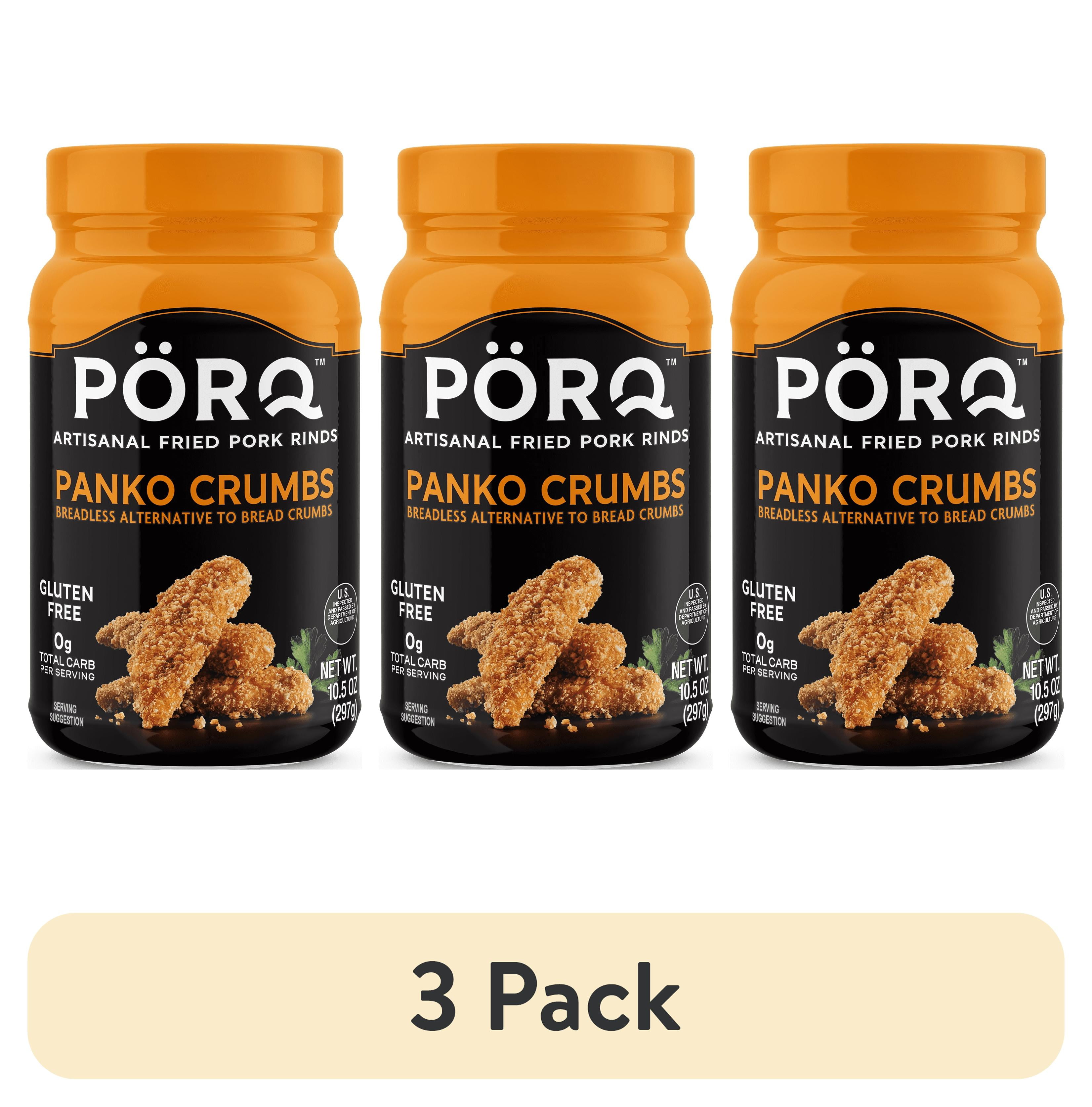 (3 pack) PORQ Pork Rind Panko Crumbs, Gluten Free, Keto Friendly, 10.5 oz Canister, 21 Servings