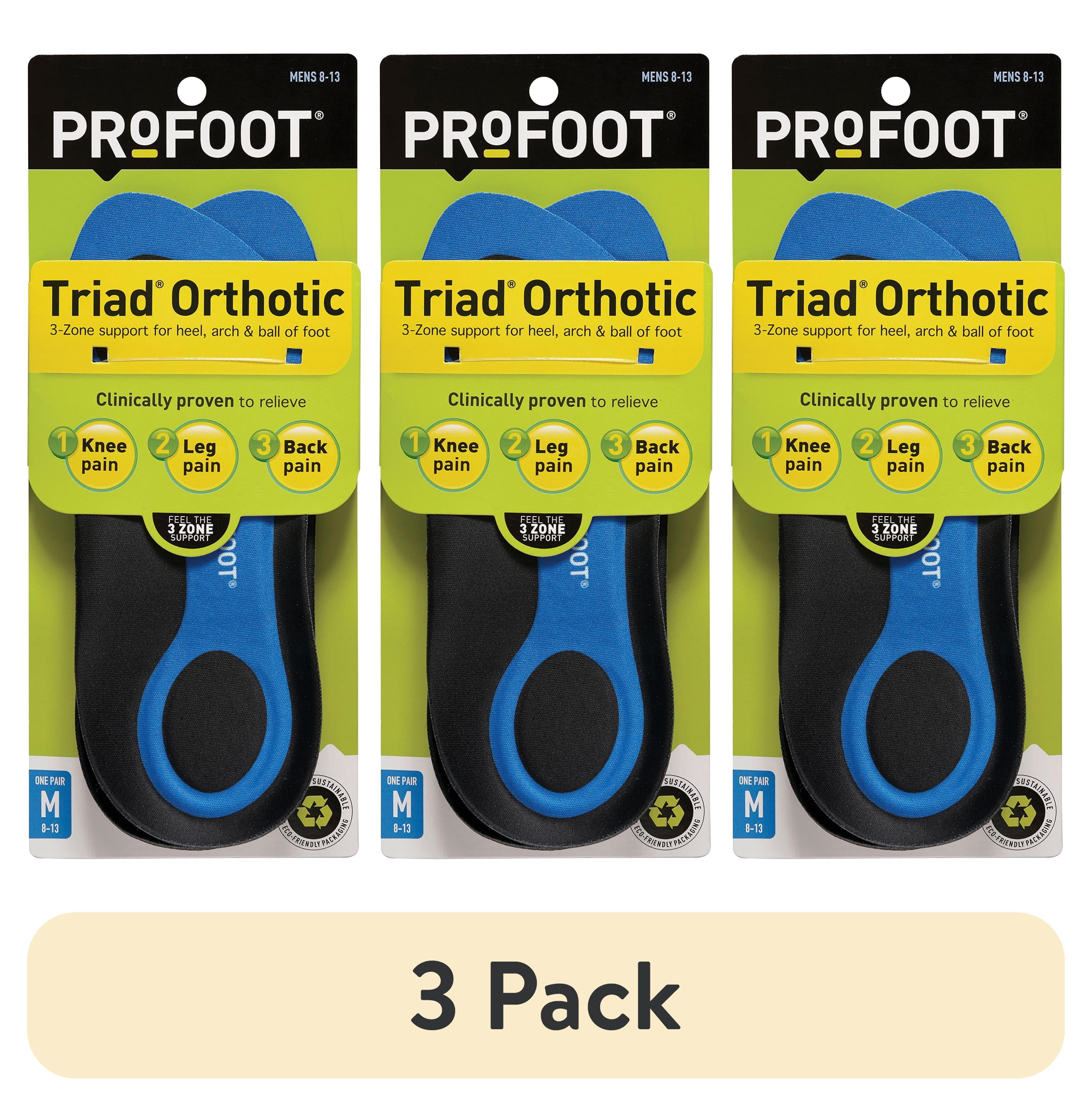 3 pack) PROFOOT Triad Orthotic Insoles for Knee, Leg & Back Pain