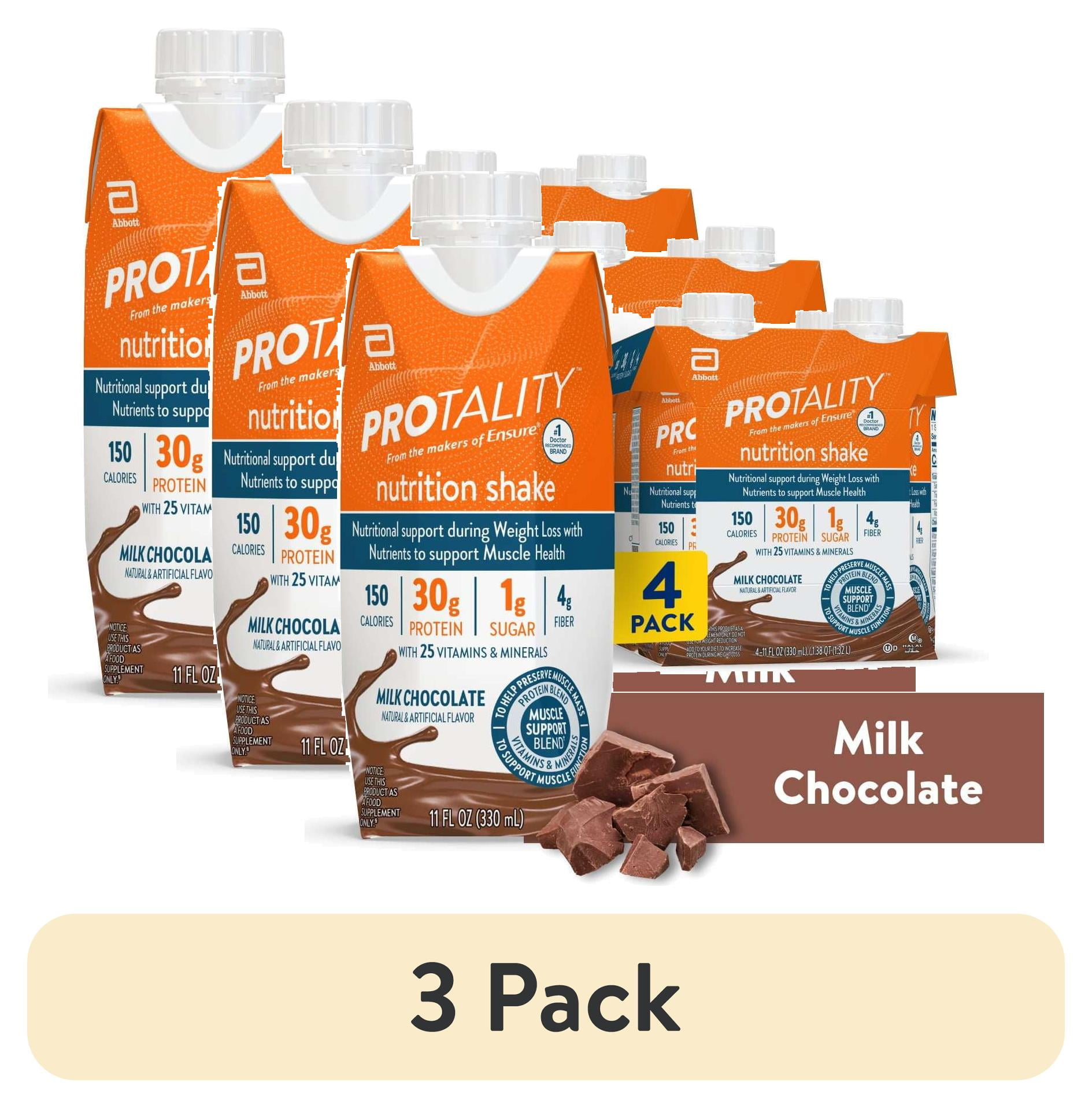(3 pack) PROTALITY Protein Nutrition Shake I Milk Chocolate I 4 Pack ...