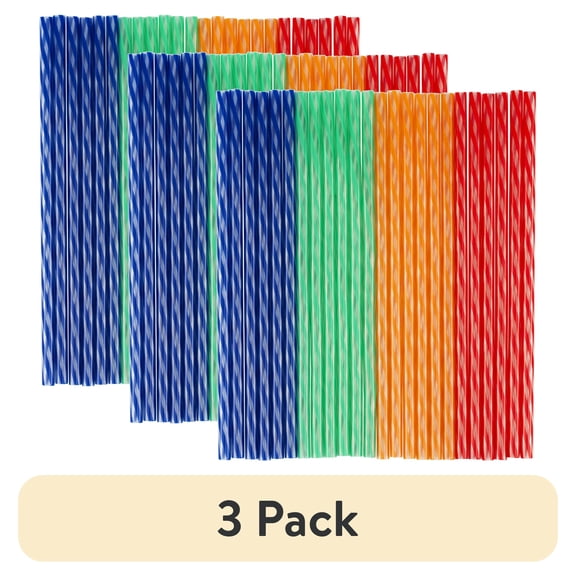 (3 pack) (3 pack) PROfreshionals 24-Piece 9" Reusable Plastic Straws Set with Cleaning Brush, Multicolor