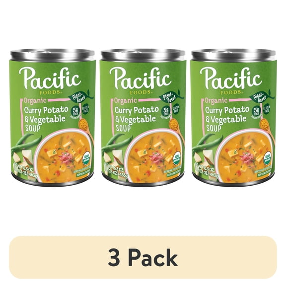 (3 pack) Pacific Foods Organic Curry Potato and Vegetable Soup, 16.3 oz Can