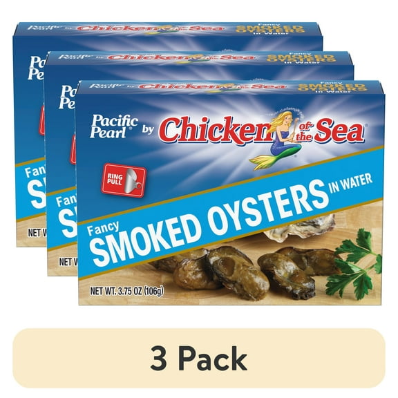 (3 pack) Pacific Pearl Fancy Smoked Oysters in Water 3.75 oz
