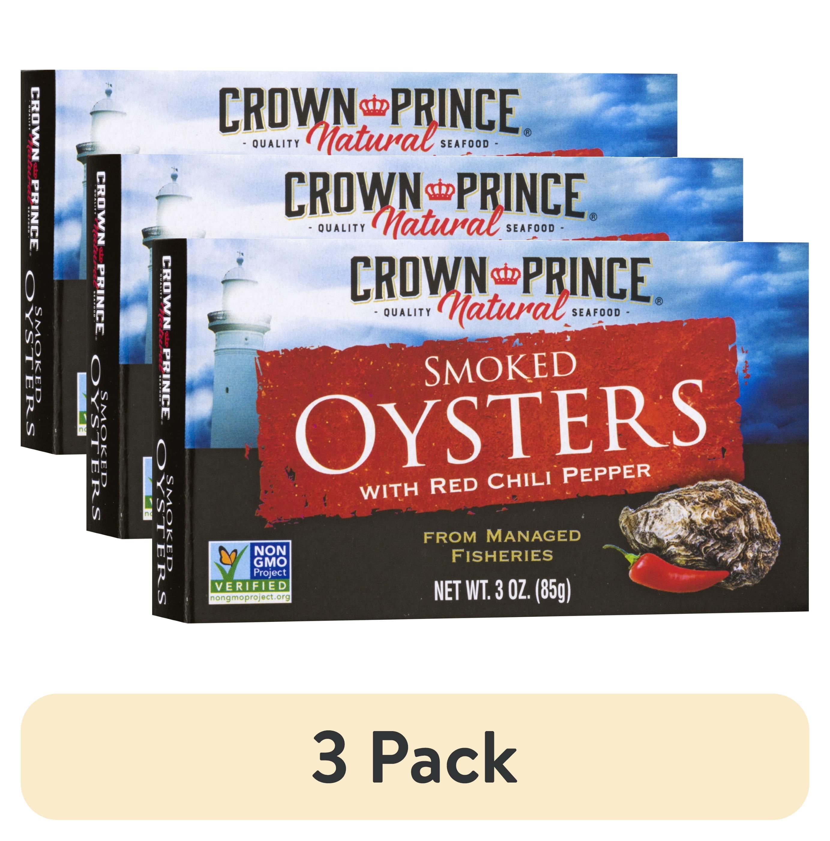 (3 pack) Crown Prince Natural Smoked Oysters with Red Chili Pepper, 3 oz Can