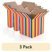 (3 pack) Packed Party, Small Shipping Box, 6" x 6" x 6", Striped Print, 1 Count