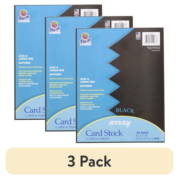 (3 pack) Pacon Card Stock, 100 Sheets, 8.5 in x 11 in, Black,