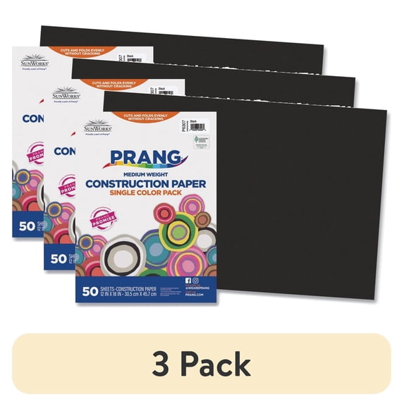 (3 pack) Pacon SunWorks Construction Paper, 12" x 18", Black