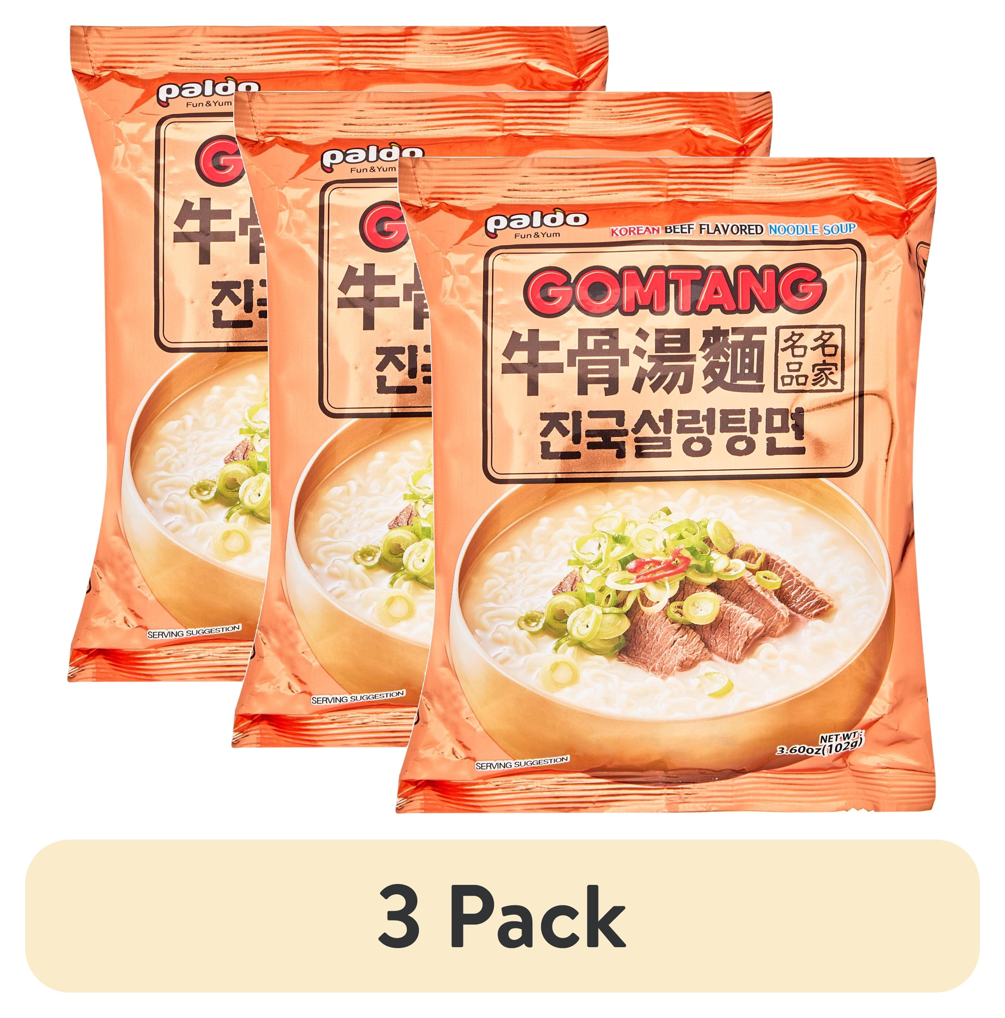 (3 pack) Paldo Korean Noodles with Soup Base Gomtang Beef Bone Broth, 3.6 oz, 5 Pack