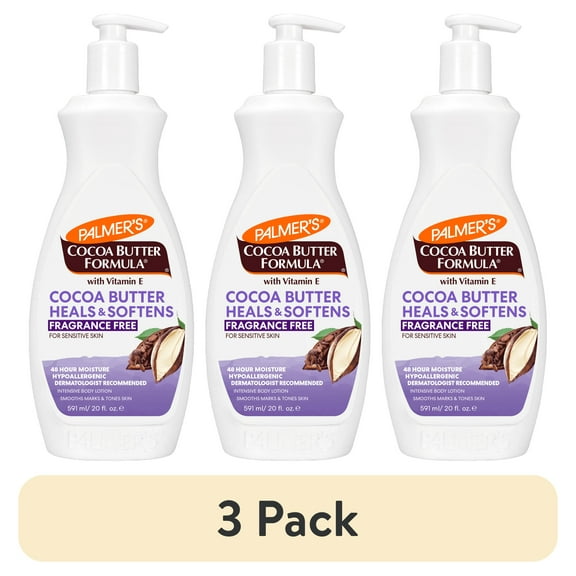 (3 pack) Palmer's Cocoa Butter Formula Daily Skin Therapy Fragrance Free Body Lotion for Dry Skin, 20 fl. oz.