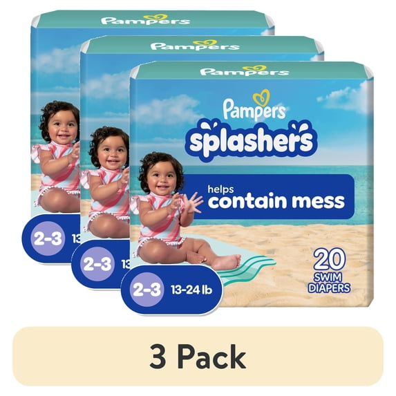 (3 pack) Pampers Splashers Swim Diapers Size 2-3 20 Count 13-24 lbs