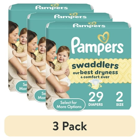(3 pack) Pampers Swaddlers Diapers, Size 2 (10-22 lbs), 29 Count, Absorbent, Keeps Baby Dry and Comfortable, Skin Safe Disposable Baby Diaper