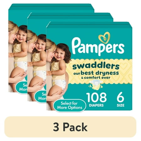 (3 pack) Pampers Swaddlers Baby Diapers Size 6, 108 Count (Select for More Options)