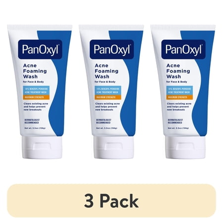 (3 pack) PanOxyl 10% Benzoyl Peroxide Acne Foaming Wash, Clear Acne, 5.5 Oz