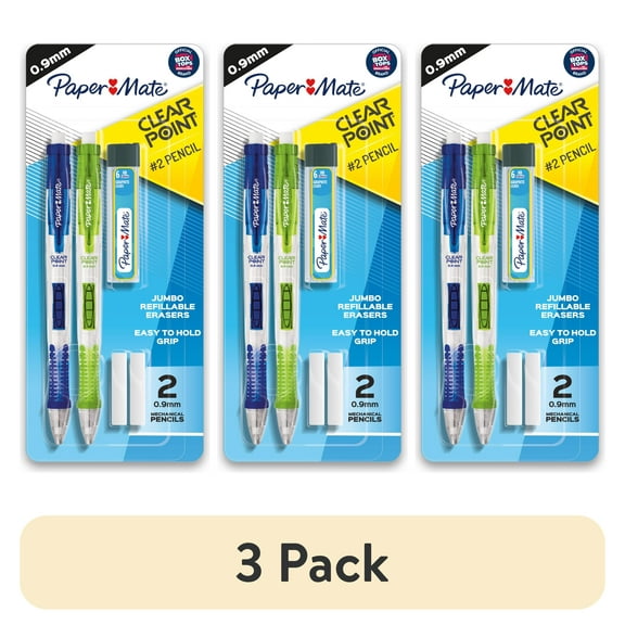 (3 pack) Paper Mate Clearpoint Mechanical Pencils Starter Kit, HB #2 Lead (0.9mm), Assorted Barrels, 2 Count