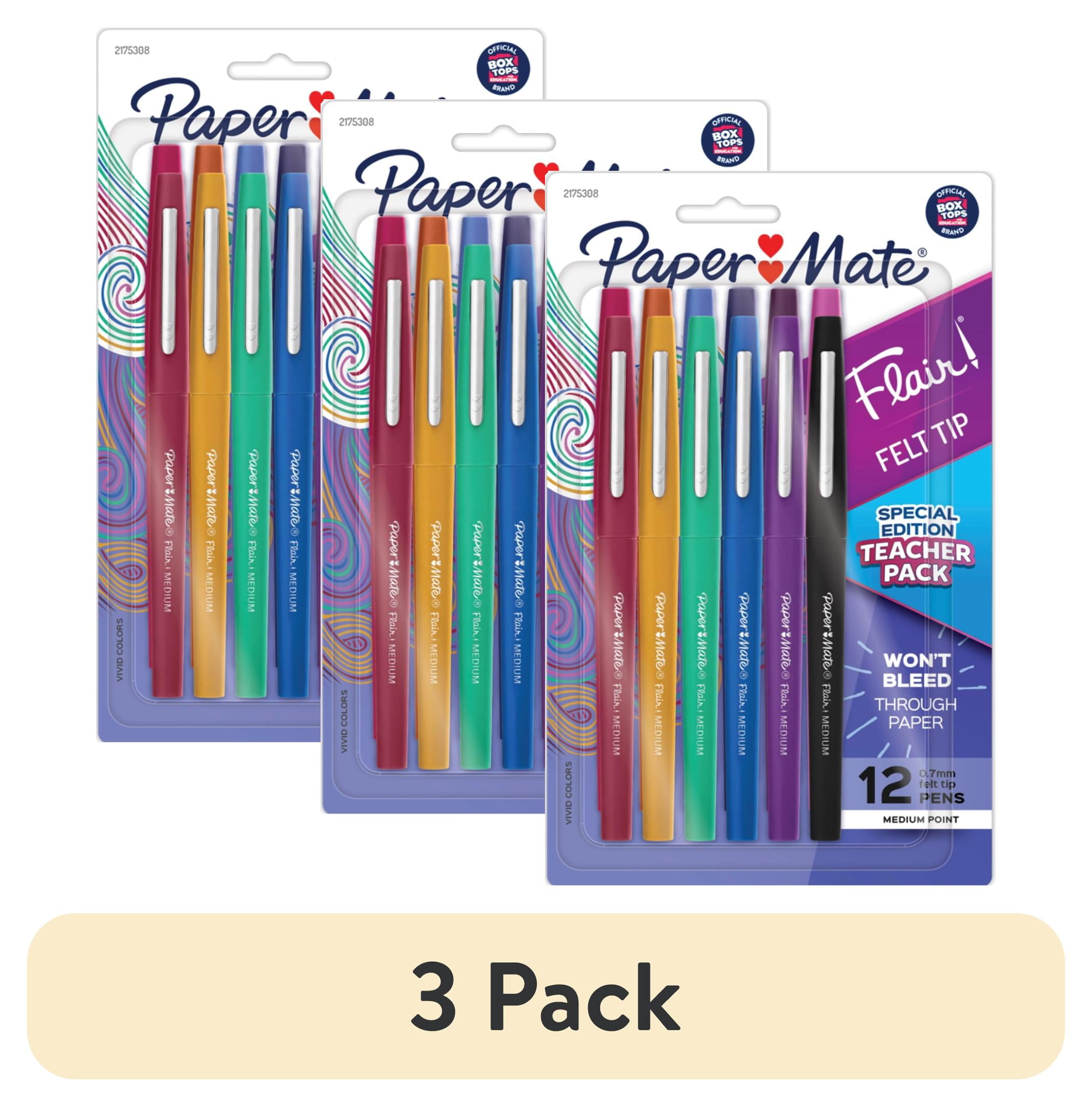 (3 pack) Paper Mate Flair Felt Tip Pens, Medium Point (0.7mm), Assorted Colors, 12 Count
