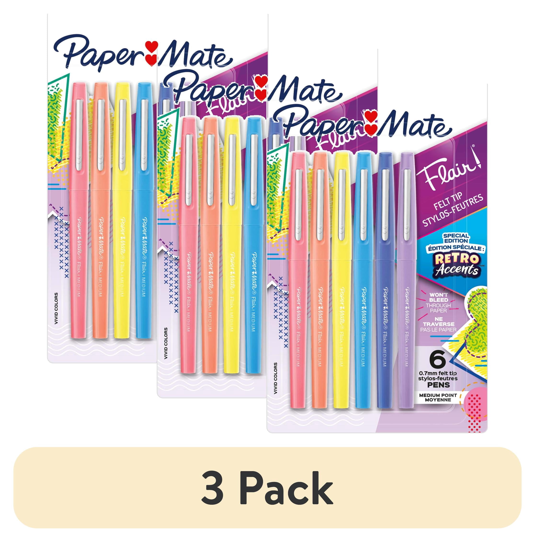 (3 pack) Paper Mate Flair Felt Tip Pens, #1 Teacher Choice, Medium Point (0.7mm), Special Edition Retro Accents, Assorted Colors, 6 Count