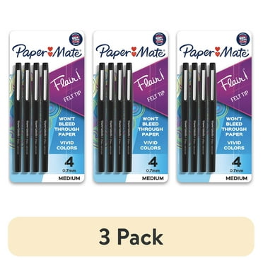 (3 pack) Paper Mate Flair Porous-Point Pens, Medium Point, 1.0 mm, Black Barrel, Black Ink, Pack Of 4