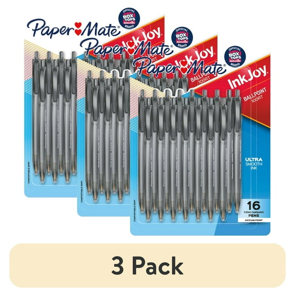 (3 pack) Paper Mate InkJoy 100RT Retractable Ballpoint Pens, Medium Point, Black, 16 Count