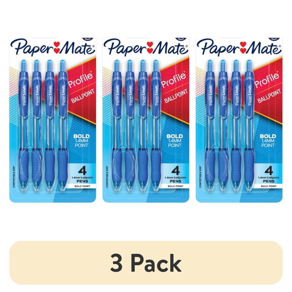 (3 pack) Paper Mate Profile Retractable Ballpoint Pen Bold Point 1.4 mm Blue