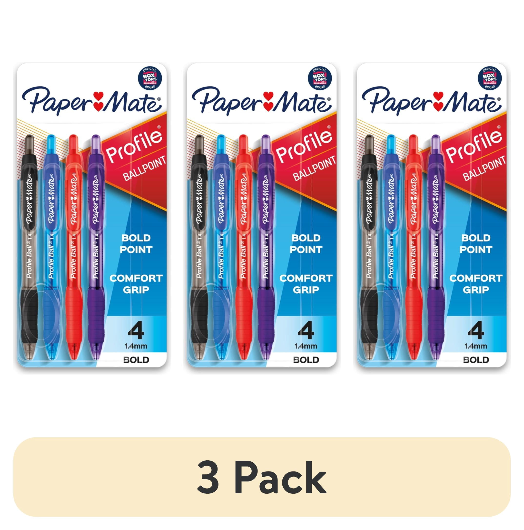 (3 pack) Paper Mate Profile Retractable Ballpoint Pens, Bold Tip, Assorted Colors, 4 Count