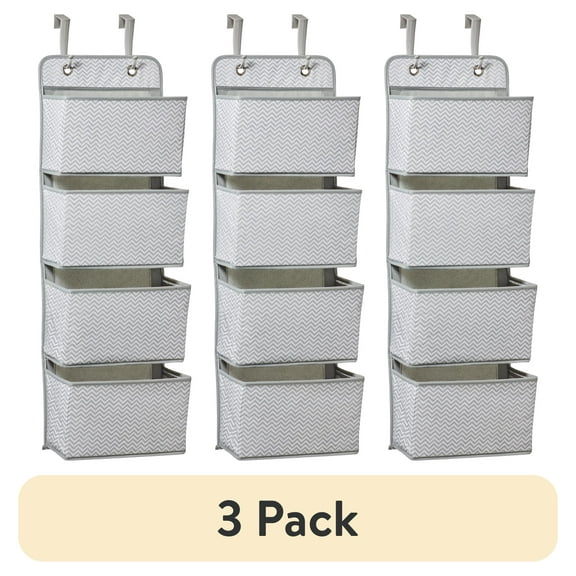 (3 pack) Parent's Choice 4 Pocket Nursery Hanging Organizer, Gray and White