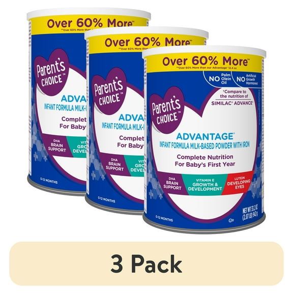 (3 pack) Parent's Choice Advantage Infant Formula Powder with Iron; DHA, Lutein, Vit E, 942 Gram