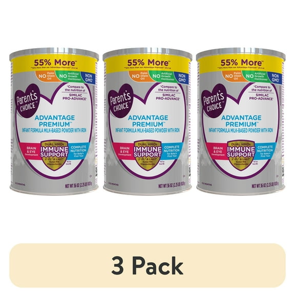 (3 pack) Parent's Choice Advantage Premium Powder Baby Formula, Non-GMO with Iron, 36 oz Canister