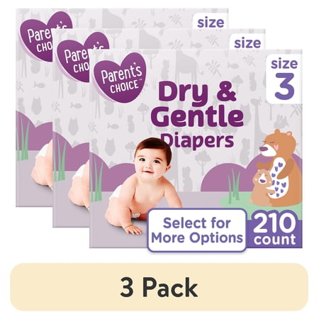 (3 pack) Parent's Choice Dry & Gentle Diapers Size 3, 210 Count (Select for More Options)