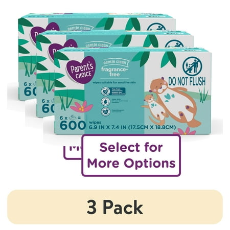 (3 pack) Parent's Choice Fragrance Free Baby Wipes, 600 Count (Select for More Options)