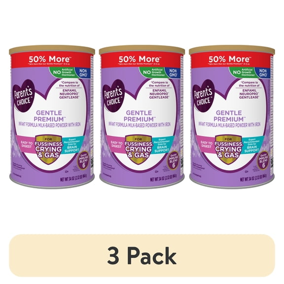 (3 pack) Parent's Choice Gentle Premium Baby Formula; For Fussiness, Gas and Crying