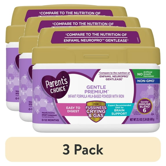 (3 pack) Parent's Choice Gentle Premium Baby Formula; For Fussiness, Gas and Crying, 21.5 oz