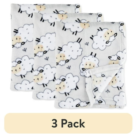 (3 pack) Parent's Choice Grey Sheep Plush Baby Blanket,Infant Unisex, 30" x 36"