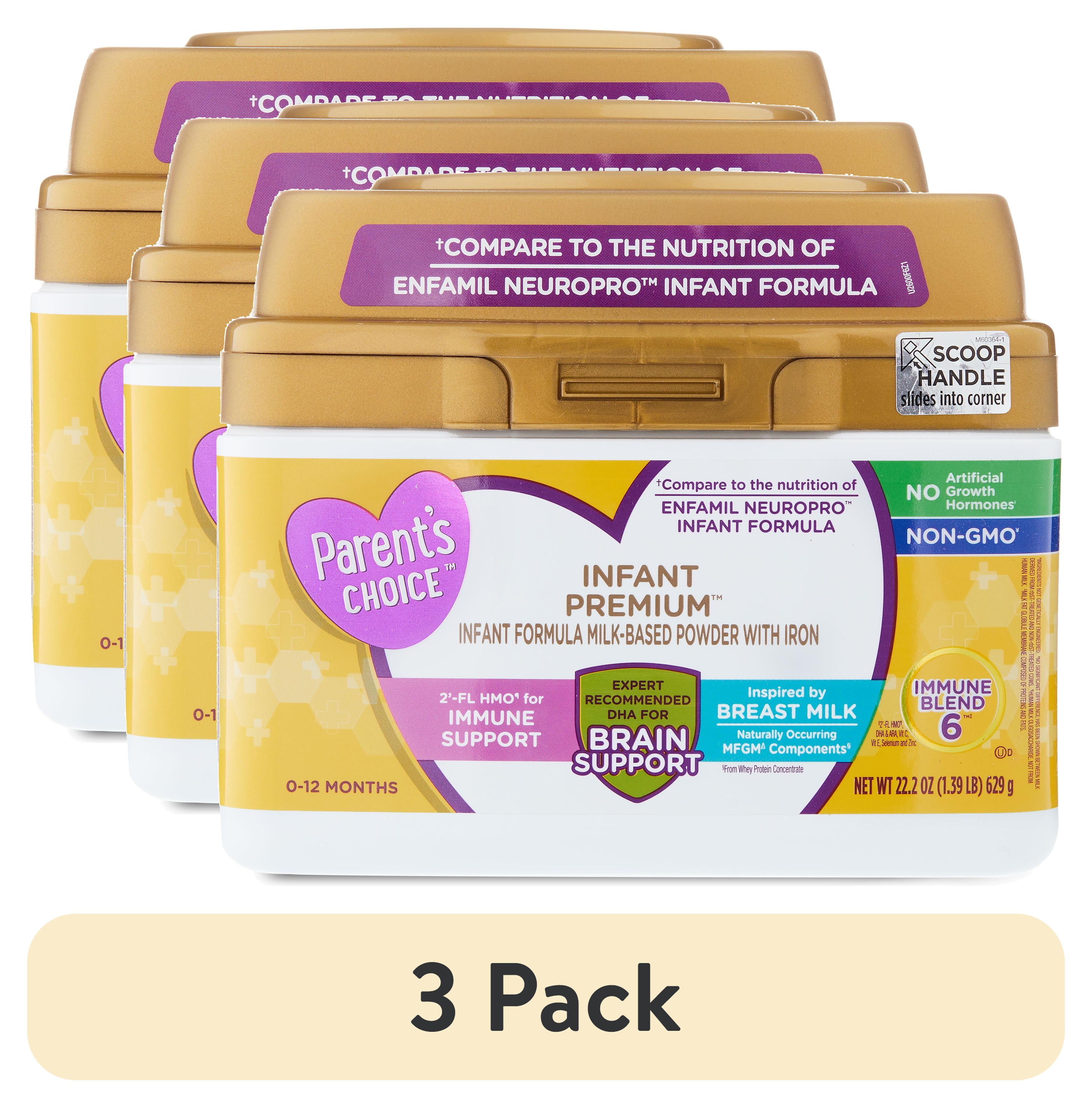 (3 pack) Parent's Choice Infant Premium Baby Formula Milk-Based Powder with Iron, DHA, Non-GMO, 22.2 oz Tub