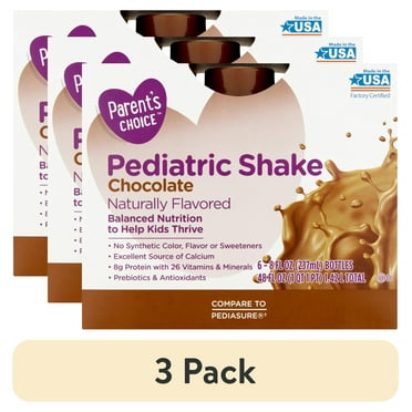 (3 pack) Parent's Choice Pediatric Shake, Chocolate, 8 oz Bottle, 6 Shakes