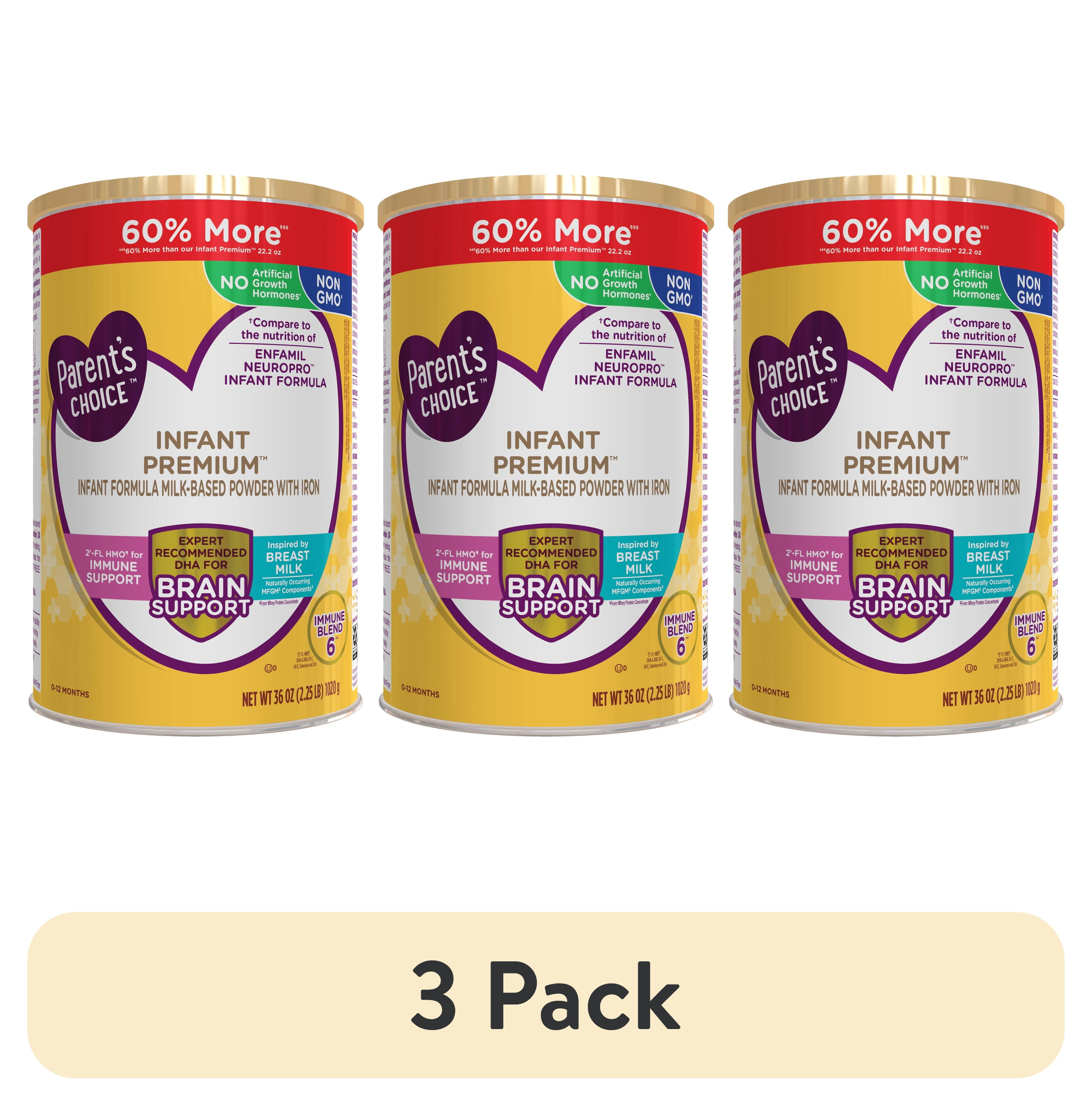 (3 pack) Parent's Choice Premium Baby Formula Milk-Based Powder, Non-GMO with Iron & DHA, 36 oz Canister