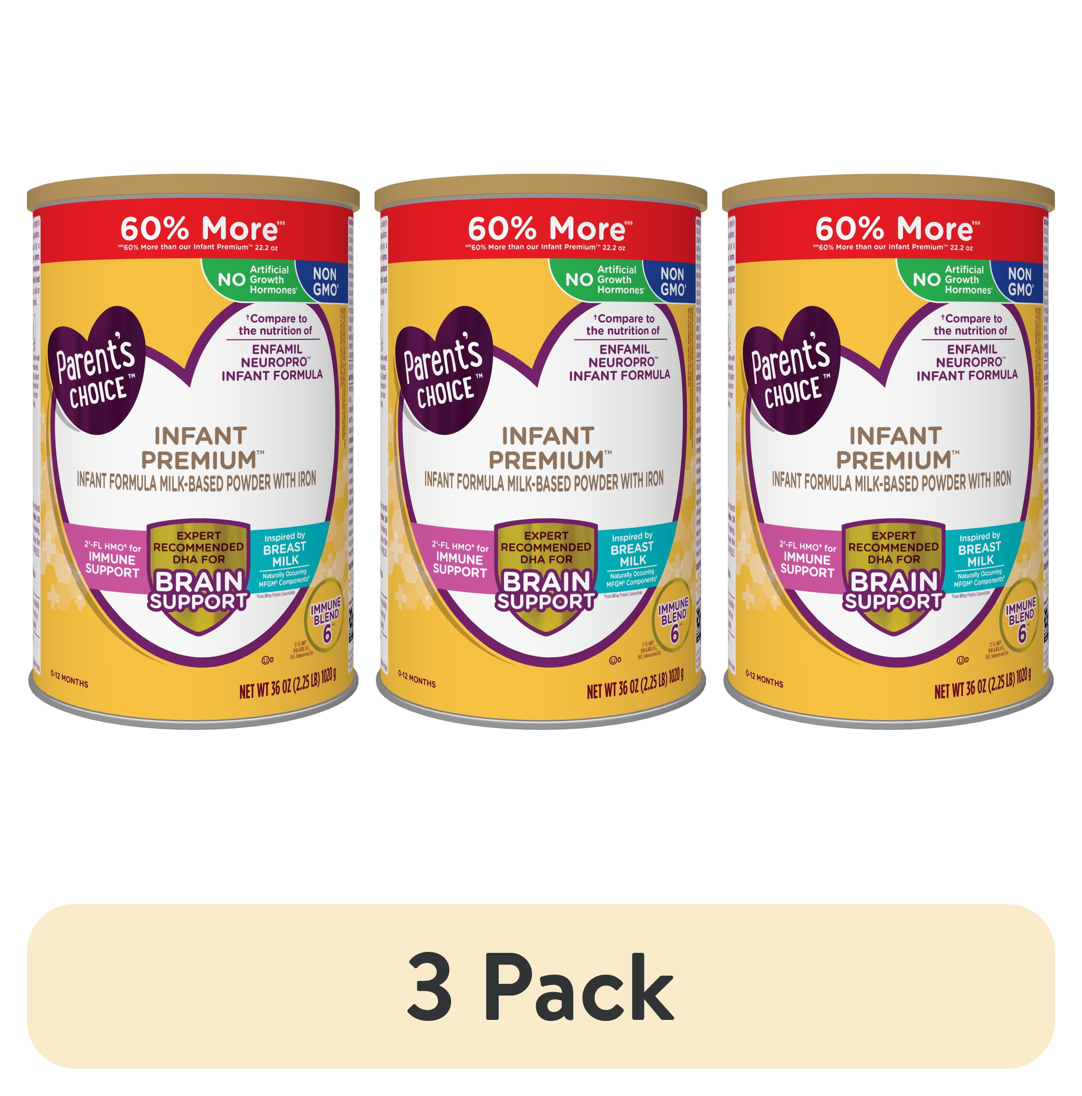 (3 pack) Parent's Choice Infant Premium Baby Formula Milk-Based Powder with Iron, Easy to Digest, Inspired by Breast Milk, HMO Immune Support, DHA, Non-GMO, 36 oz