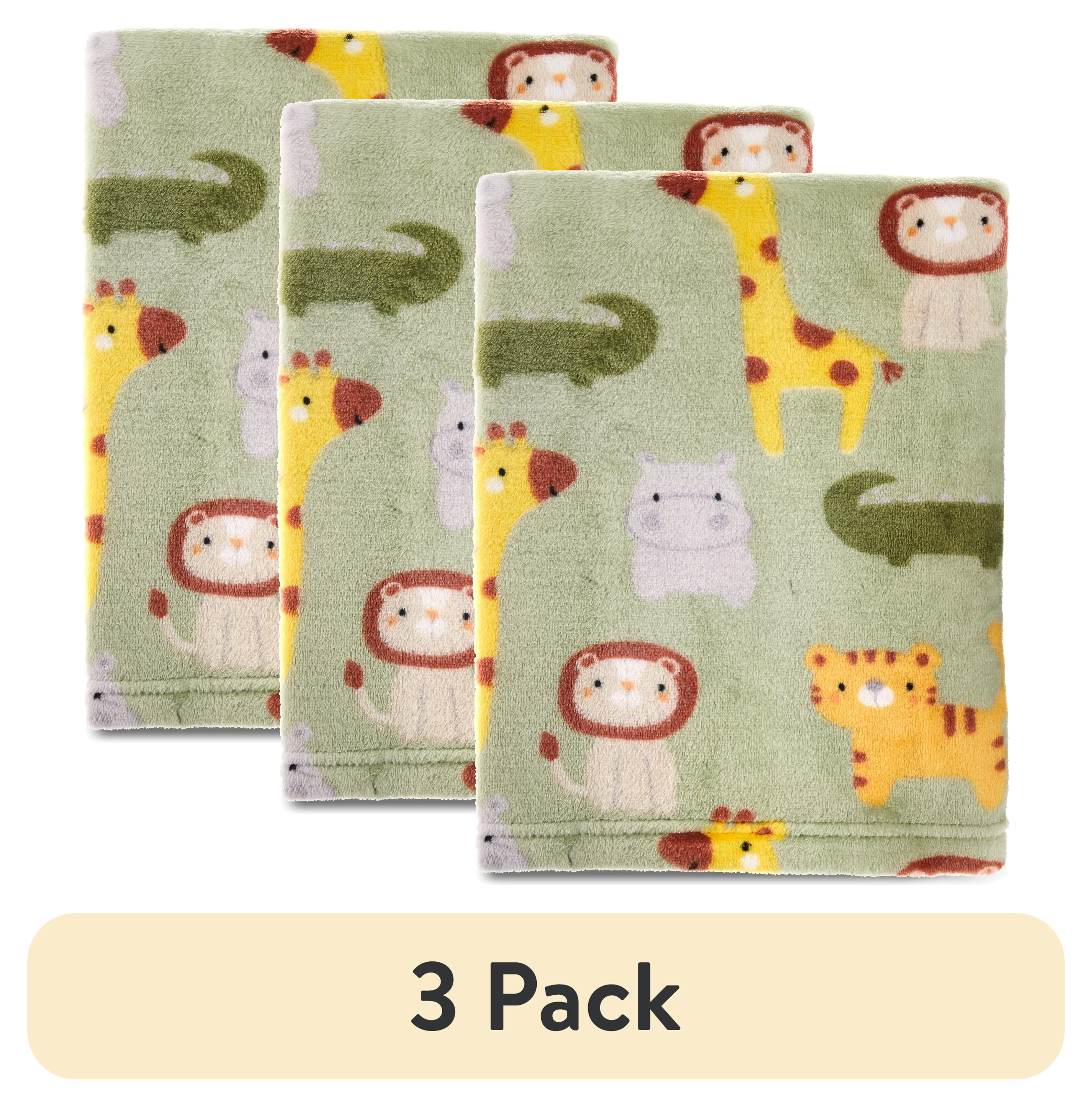 (3 pack) Parent's Choice Printed Jungle Green Super Soft Plush Baby Blanket, 30" x 36", Unisex Infant