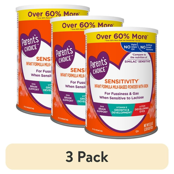 (3 pack) Sensitivity Infant Formula Milk-Based Powder with Iron; for Fussiness and Gas When Sensitive to Lactose; DHA, Vitamin E and Lutein; No Artificial Growth Hormones