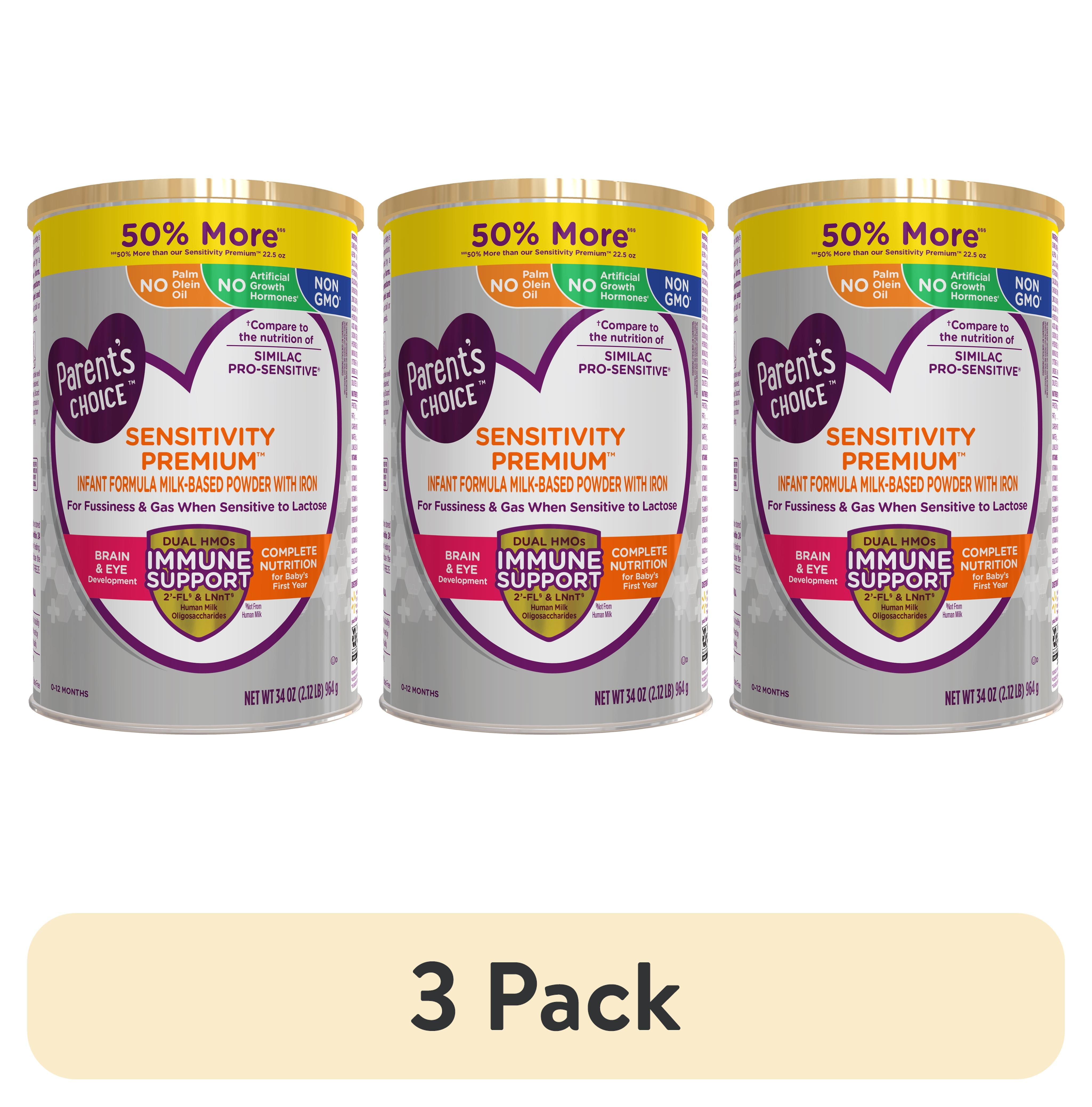 (3 pack) Parent's Choice Sensitivity Premium Baby Formula with Iron, Dual HMOs, 34 oz Canister