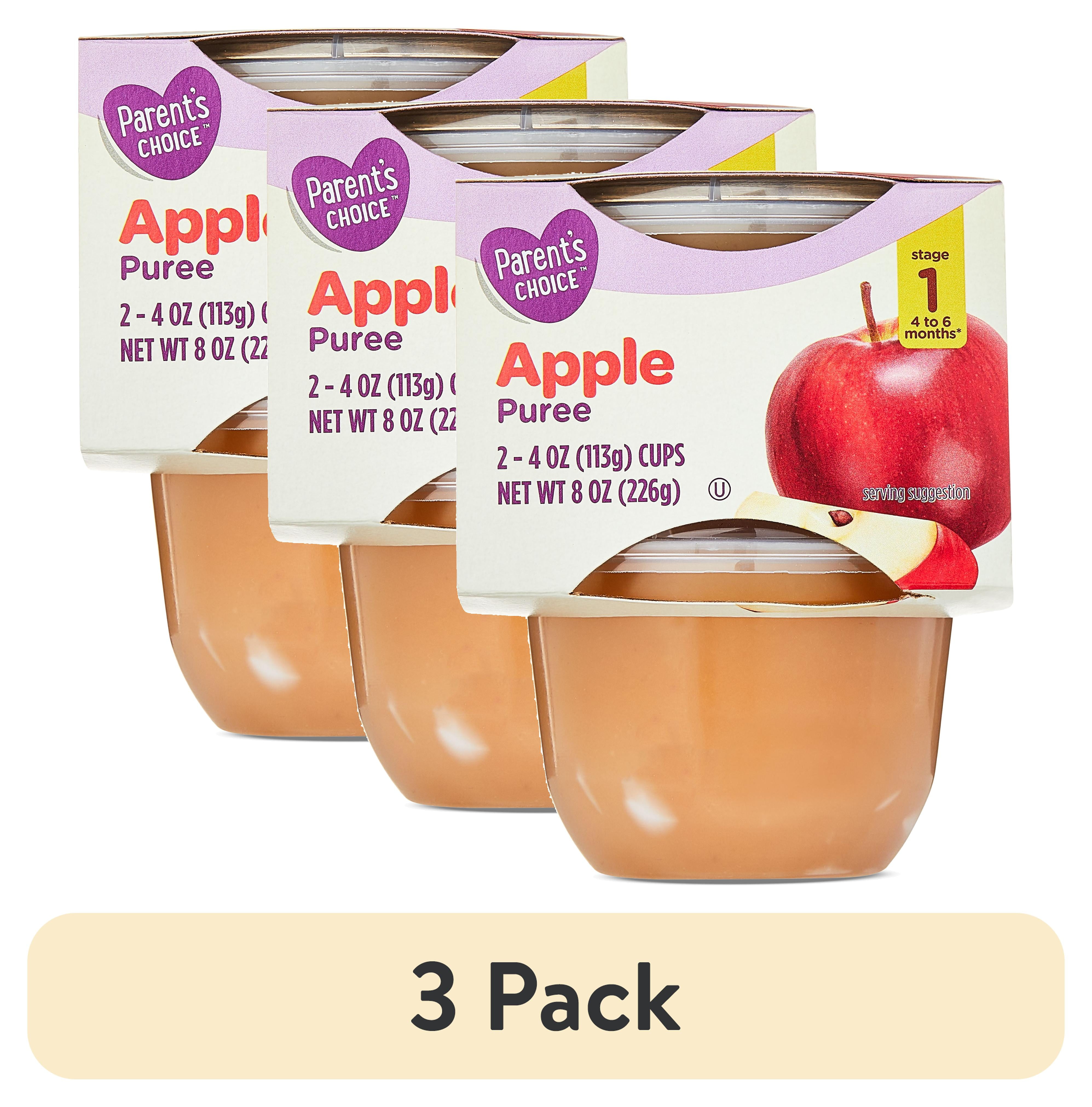 (3 pack) Parent's Choice Stage 1 Baby Food Apple Puree, 4 oz Cups, 2 ...