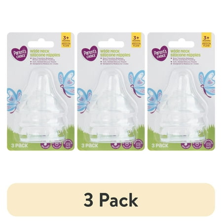 (3 pack) Parent's Choice Wide Neck Silicone Nipples, Medium Flow, 3+ Months, 3 Pack