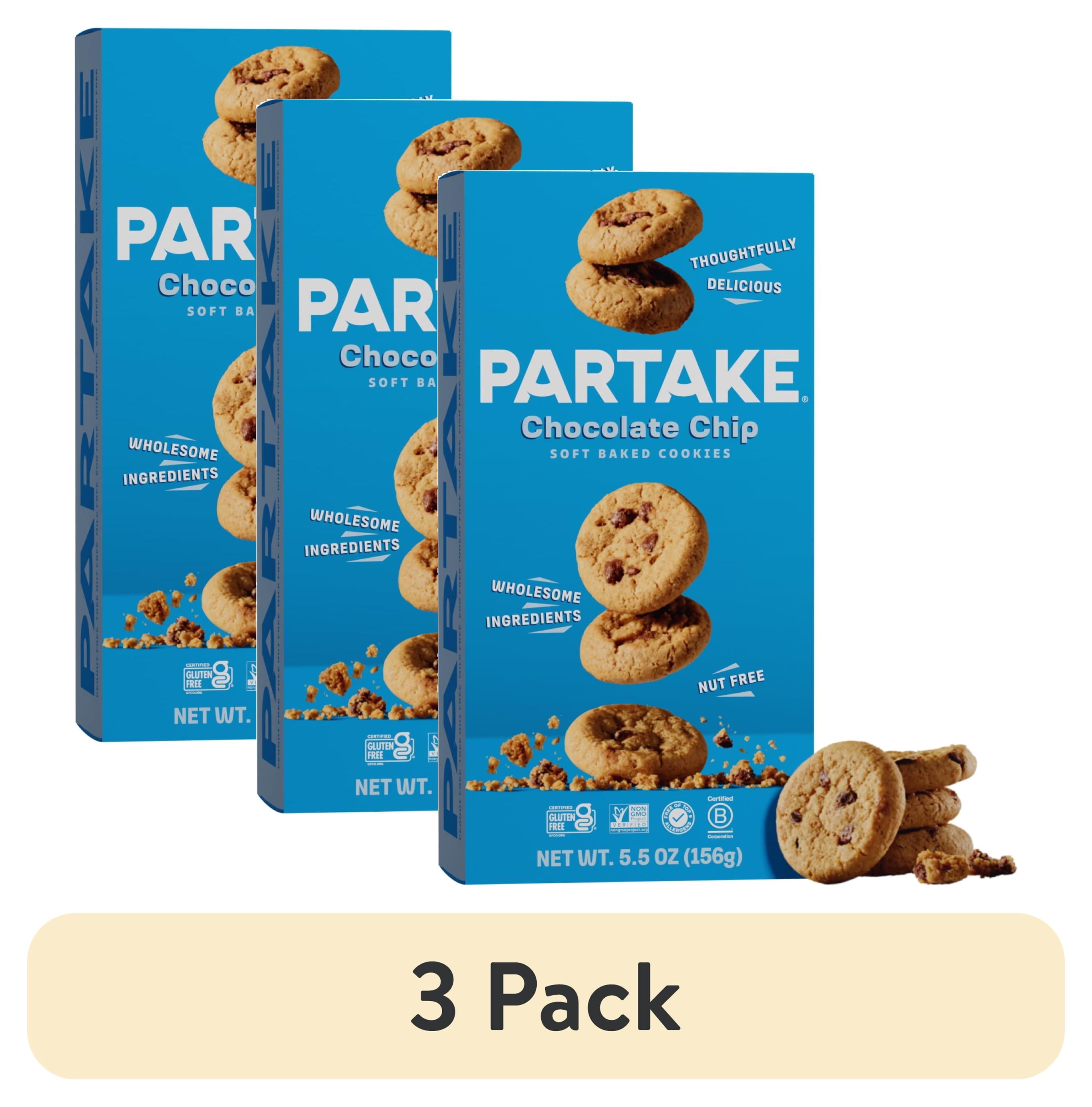 (3 pack) Partake Foods Soft Baked Chocolate Chip Cookies, Vegan & Gluten-Free, Shelf-Stable, Baked, 5.5 oz